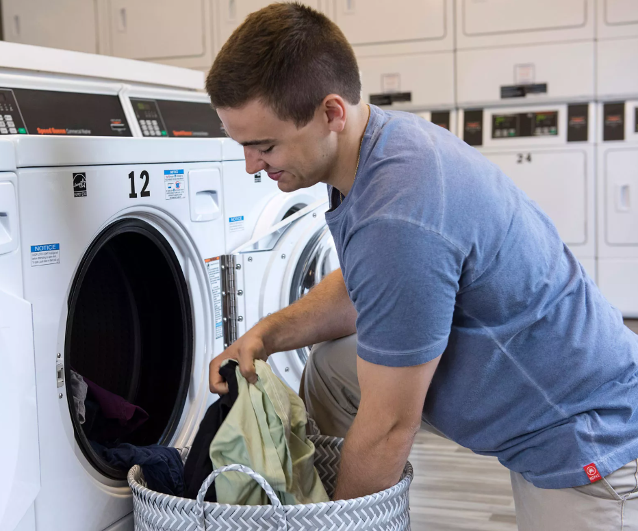 Self-service laundromat interior
